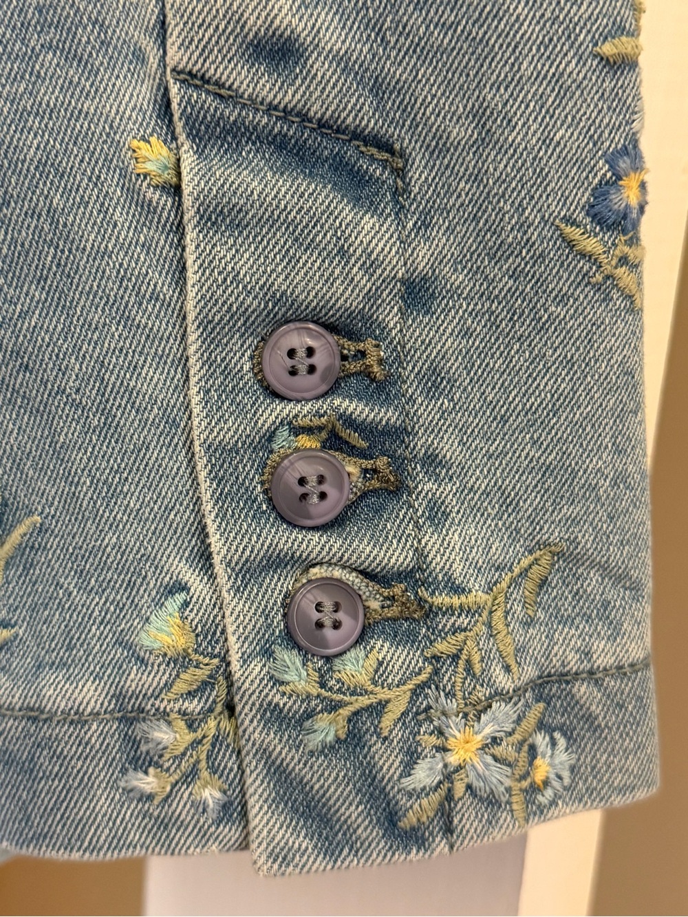DRIFTWOOD FALL Light Blue Floral Embroidered Denim Blazer - Picture 3 of 5